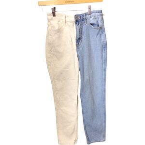 Hollister Two-Tone High Rise Jeans - Cream and Blue